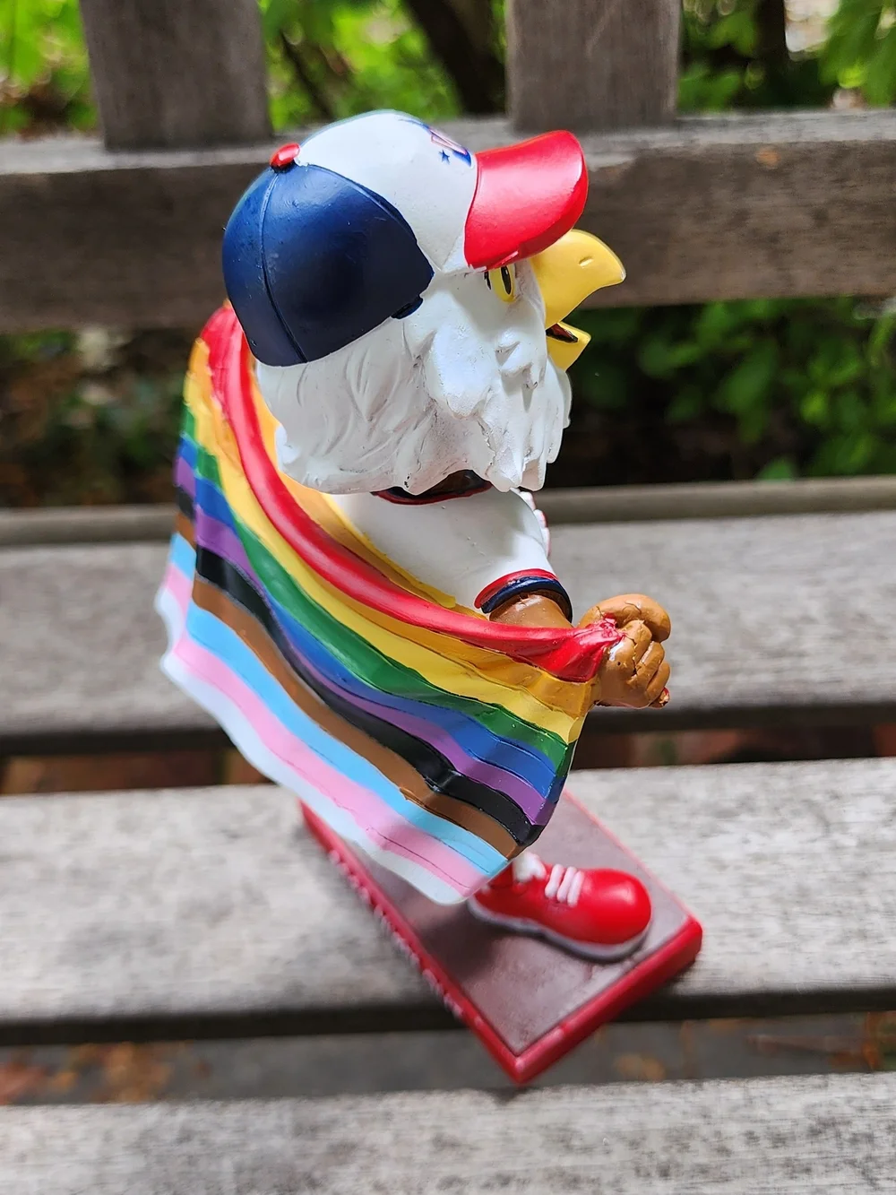 Washington Nationals Screech Mascot. Pride Cape. 2023 Night OUT.
